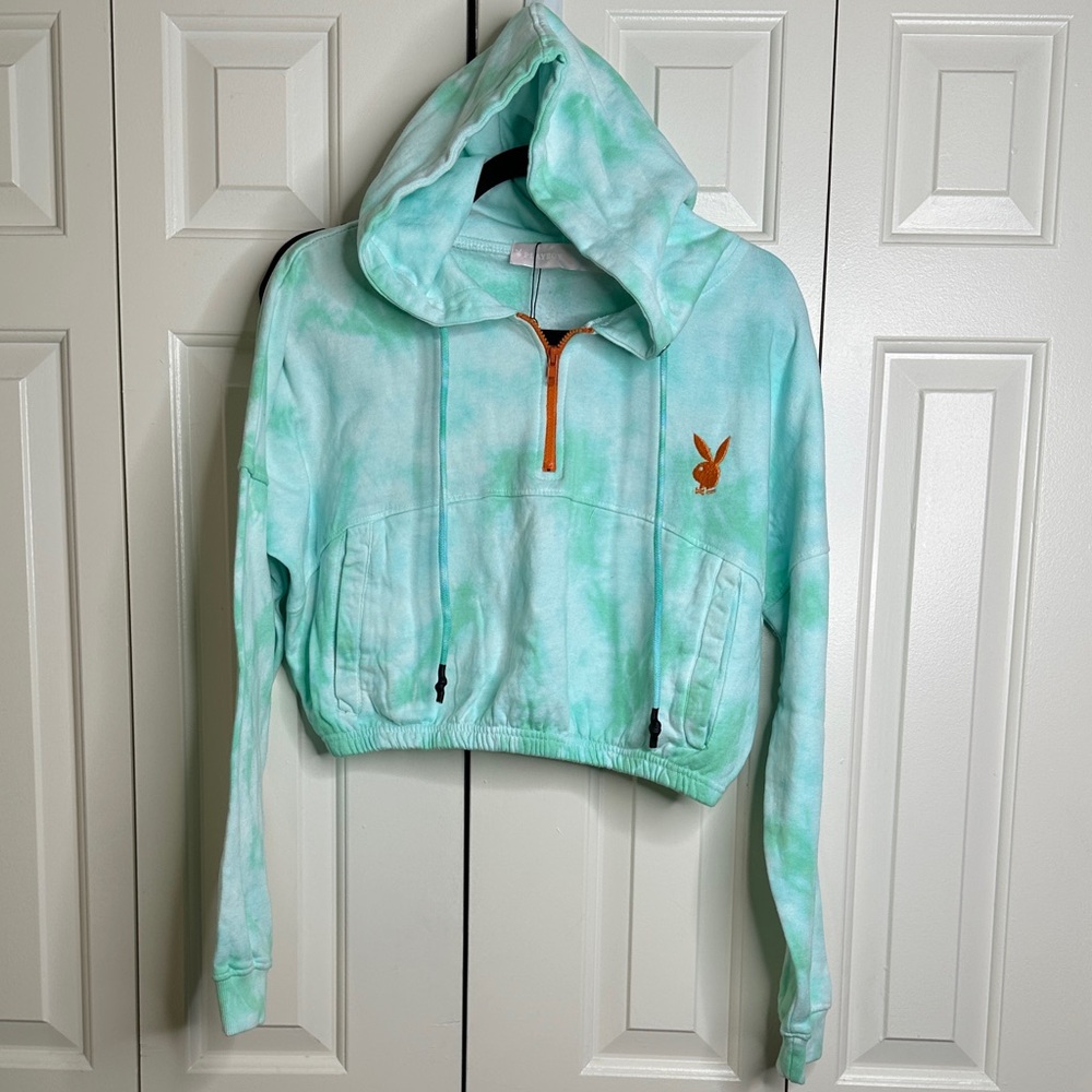 Tie-Dye Hoodie crop-top pullover sweater with Playboy Logo